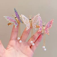 Fashion Butterfly Alloy Stoving Varnish Inlay Artificial Rhinestones Artificial Pearls Hair Clip 1 Piece main image 4