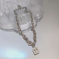 Wholesale Hip-hop Rectangle Titanium Steel Zircon Pendant Necklace sku image 1