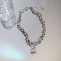 Wholesale Hip-hop Rectangle Titanium Steel Zircon Pendant Necklace sku image 2