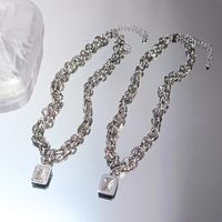 Wholesale Hip-hop Rectangle Titanium Steel Zircon Pendant Necklace main image 1