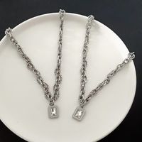Wholesale Hip-hop Rectangle Titanium Steel Zircon Pendant Necklace main image 3