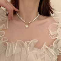 Elegant Heart Shape Imitation Pearl Alloy Beaded Plating Inlay Rhinestones Pearl Women's Pendant Necklace sku image 2