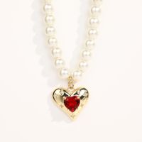 Fashion Heart Letter Pearl Clavicle Chain 18k Gold Plating Copper Necklace sku image 2