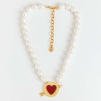 Fashion Heart Letter Pearl Clavicle Chain 18k Gold Plating Copper Necklace sku image 4