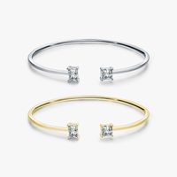 Ins Style Square Sterling Silver Plating Inlay Zircon 14k Gold Plated Rhodium Plated Cuff Bracelets main image 5