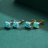 1 Pair Simple Style Round Sterling Silver Plating Inlay Gem 14k Gold Plated Rhodium Plated Ear Studs main image 1