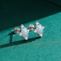 Elegant Rectangle Sterling Silver Plating Inlay Opal Zircon Rhodium Plated Women's Rings Earrings main image 4