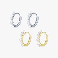1 Paar Ins-stil Runden Sterling Silber Überzug Inlay Künstliche Perlen 14 Karat Vergoldet Überzogen Mit Rhodium Reif Ohrringe main image 3