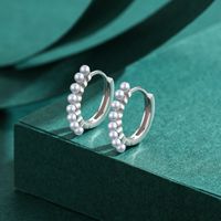 1 Pair Ins Style Round Sterling Silver Plating Inlay Artificial Pearls 14k Gold Plated Rhodium Plated Hoop Earrings main image 2