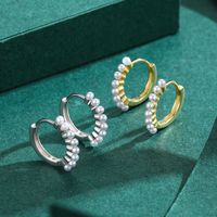 1 Pair Ins Style Round Sterling Silver Plating Inlay Artificial Pearls 14k Gold Plated Rhodium Plated Hoop Earrings main image 1