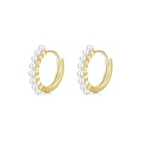 1 Paar Ins-stil Runden Sterling Silber Überzug Inlay Künstliche Perlen 14 Karat Vergoldet Überzogen Mit Rhodium Reif Ohrringe sku image 2