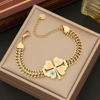 INS Style Retro Four Leaf Clover Devil'S Eye Elephant Stainless Steel 18K Gold Plated Artificial Diamond Bracelets In Bulk sku image 3