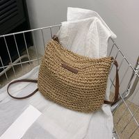 Women's Straw Solid Color Basic Vacation Square Zipper Shoulder Bag Beach Bag Straw Bag sku image 1