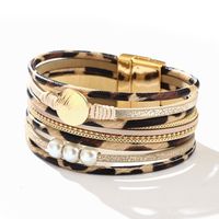 Bohemian Leopard Pu Leather Alloy Beaded Buckle Artificial Pearls Gold Plated Silver Plated Women's Bracelets main image 4