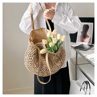 Women's Straw Solid Color Vacation Round Zipper Beach Bag main image 1