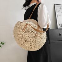 Women's Straw Solid Color Vacation Round Zipper Beach Bag main image 5