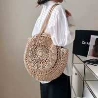 Women's Straw Solid Color Vacation Round Zipper Beach Bag main image 3