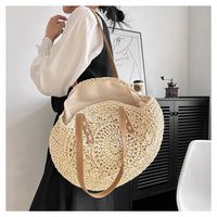 Women's Straw Solid Color Vacation Round Zipper Beach Bag main image 4