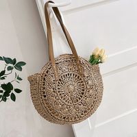 Women's Straw Solid Color Vacation Round Zipper Beach Bag sku image 1