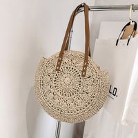 Women's Straw Solid Color Vacation Round Zipper Beach Bag sku image 2