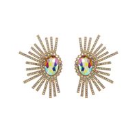 Shiny Sector Oval Alloy Plating Inlay Rhinestones Glass Gold Plated Women's Ear Studs main image 4