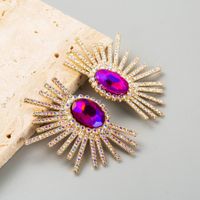 Shiny Sector Oval Alloy Plating Inlay Rhinestones Glass Gold Plated Women's Ear Studs main image 9