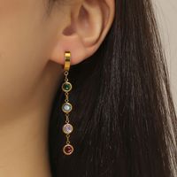 1 Paire Style Simple Rond Incruster Acier Au Titane Strass Plaqué Or 18K Boucles D'oreilles main image 5