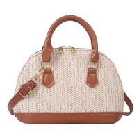 Women's All Seasons Straw Solid Color Classic Style Shell Zipper Shoulder Bag sku image 2