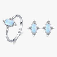 Elegant Rectangle Sterling Silver Plating Inlay Opal Zircon Rhodium Plated Women's Rings Earrings main image 1