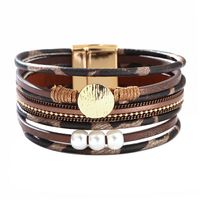 Bohemian Leopard Pu Leather Alloy Beaded Buckle Artificial Pearls Gold Plated Silver Plated Women's Bracelets sku image 9