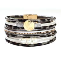 Bohemian Leopard Pu Leather Alloy Beaded Buckle Artificial Pearls Gold Plated Silver Plated Women's Bracelets sku image 10
