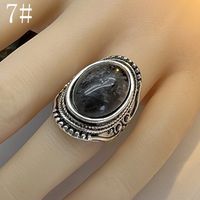 Retro Natural Stone Flash Stone Ring Ethnic Style Carved Exaggerated Ring sku image 2