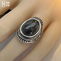 Retro Natural Stone Flash Stone Ring Ethnic Style Carved Exaggerated Ring sku image 3