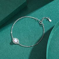 Elegant Oval Sterling Silver Plating Inlay Moonstone Zircon Rhodium Plated Women's Rings Bracelets main image 3