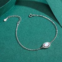 Elegant Oval Sterling Silver Plating Inlay Moonstone Zircon Rhodium Plated Women's Rings Bracelets main image 2