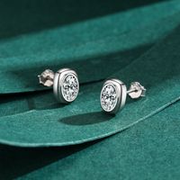1 Pair Elegant Oval Sterling Silver Plating Inlay Zircon Rhodium Plated Ear Studs main image 3