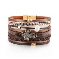 Bohemian Multilayer Leather Cross Inlaid Pearl Bracelet sku image 3