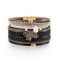 Bohemian Multilayer Leather Cross Inlaid Pearl Bracelet sku image 1