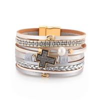 Bracelet De Perles Incrustées De Croix En Cuir Multicouche Bohème sku image 4