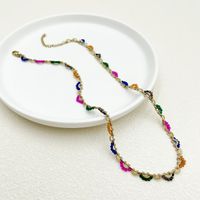 304 Stainless Steel Beaded 14K Gold Plated Simple Style Inlay Geometric Crystal Beads Necklace main image 1