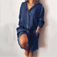 Women's Shirt Dress Casual Turndown Patchwork 3/4 Length Sleeve Solid Color Knee-length Daily main image 3