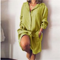 Women's Shirt Dress Casual Turndown Patchwork 3/4 Length Sleeve Solid Color Knee-length Daily main image 2