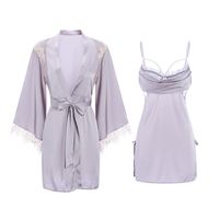 Sexy Solid Color Breathable Pajamas And Robe 1 Pieces main image 2