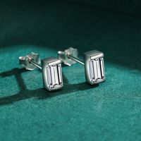 1 Pair Simple Style Rectangle Sterling Silver Plating Inlay Zircon 14k Gold Plated Rhodium Plated Ear Studs main image 2