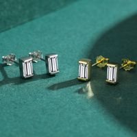 1 Pair Simple Style Rectangle Sterling Silver Plating Inlay Zircon 14k Gold Plated Rhodium Plated Ear Studs main image 1