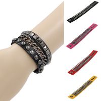 Punk Solid Color Pu Leather Patchwork Unisex Wristband main image 6