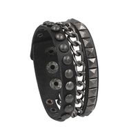 Punk Solid Color Pu Leather Patchwork Unisex Wristband main image 2