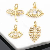 Ins Style Leaf Devil's Eye Dragonfly Copper Plating Inlay Zircon 18k Gold Plated Pendants Jewelry Accessories main image 1