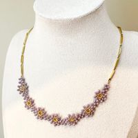 304 Stainless Steel Beaded 14K Gold Plated Sweet Beaded Flower Crystal Beads Necklace main image 4