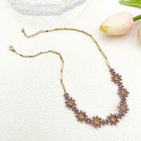 304 Stainless Steel Beaded 14K Gold Plated Sweet Beaded Flower Crystal Beads Necklace main image 1